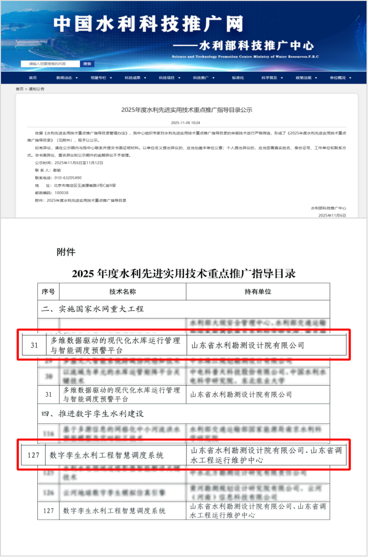 山東水設(shè)多項智慧水利成果入選水利部2025年度重點推廣目錄